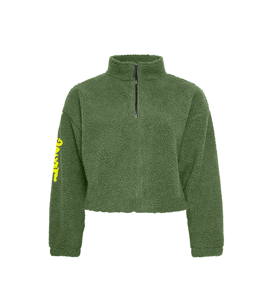 Olive Cropped teddy fleece YoungNoise